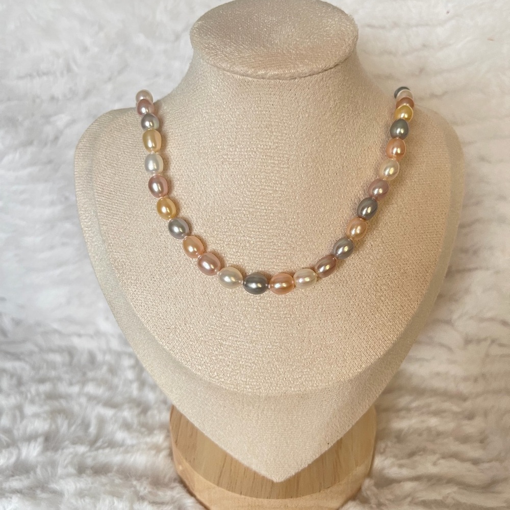 Honora Multicolor Freshwater Pearl Necklace Peach Champagne Gray 18”